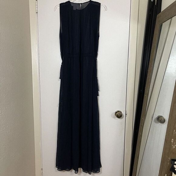 H&M Navy blue double side slit sheer maxi dress tie tassel cinch waist size 4 - Picture 4 of 6